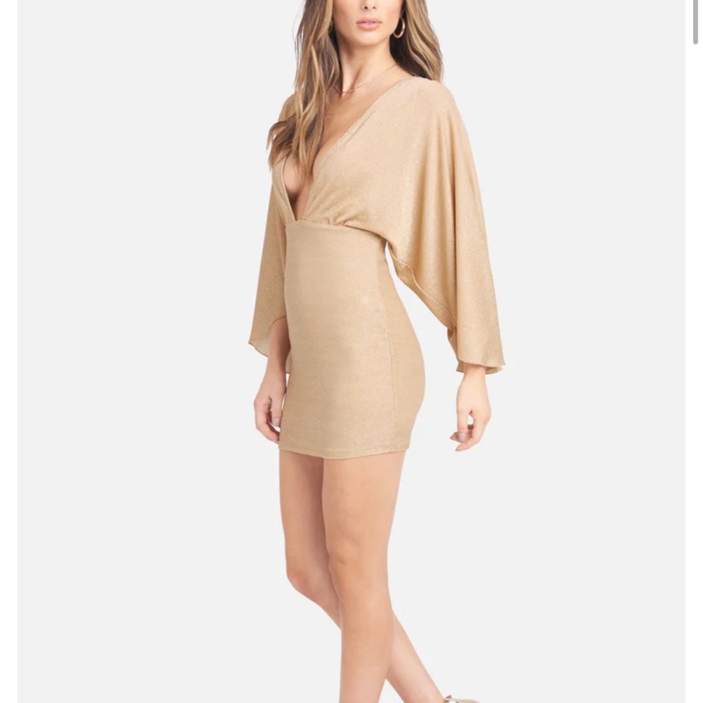 BEBE SPARKLE PLUNGE WING MINI DRESS